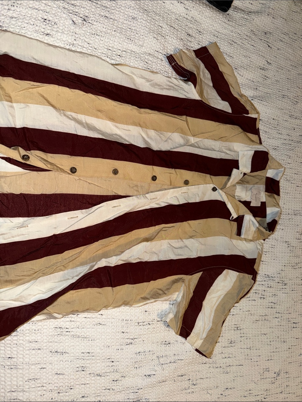 PacSun Short Sleeve Button-Down Shirt in Burgundy, Tan & White Stripes